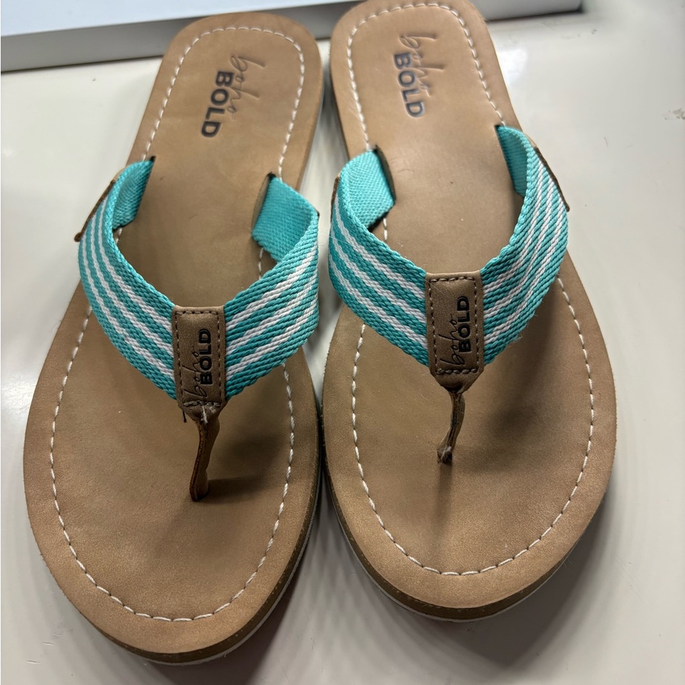Women's Teal and Tan Sandals